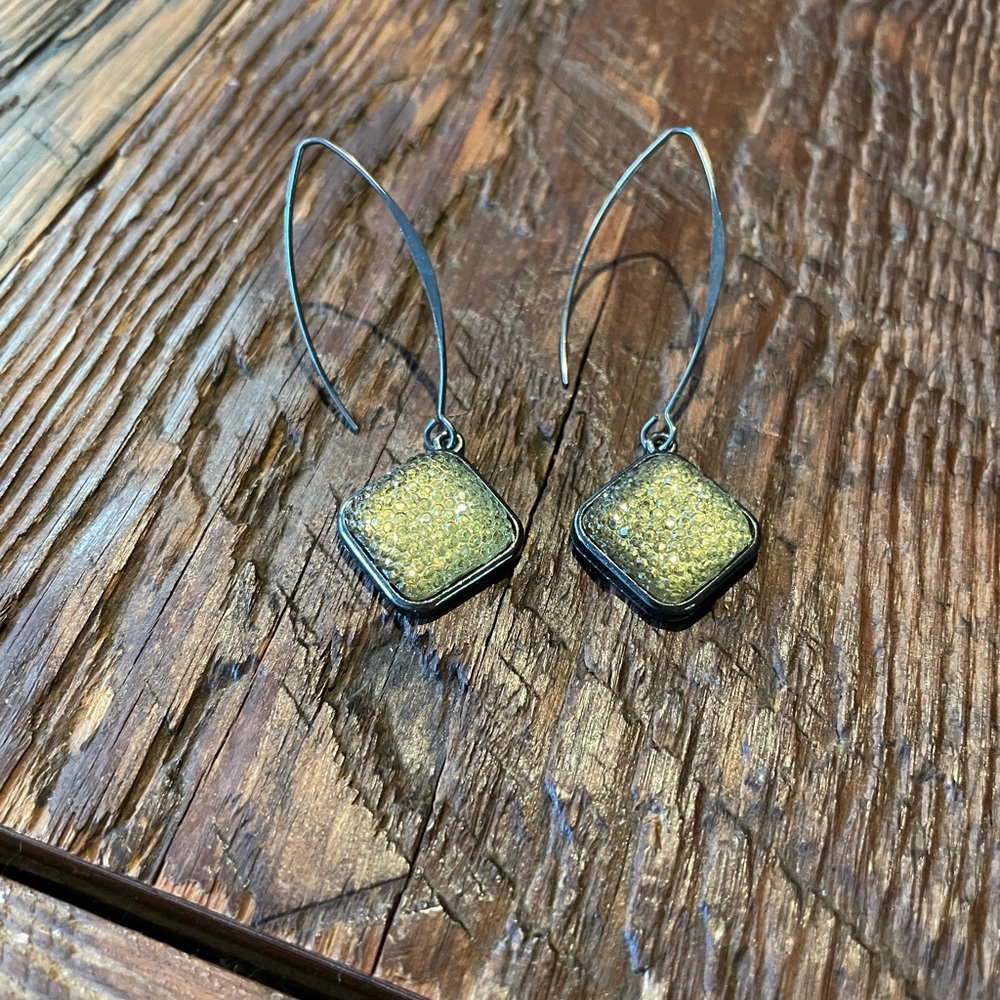 Silver and yellow stone earrings